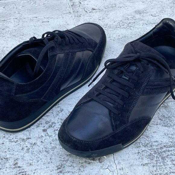 Ermenegildo Zegna Men Shoes Black Suede Navy Leather Sneaker Made in Italy 9.5US - Picture 1 of 11